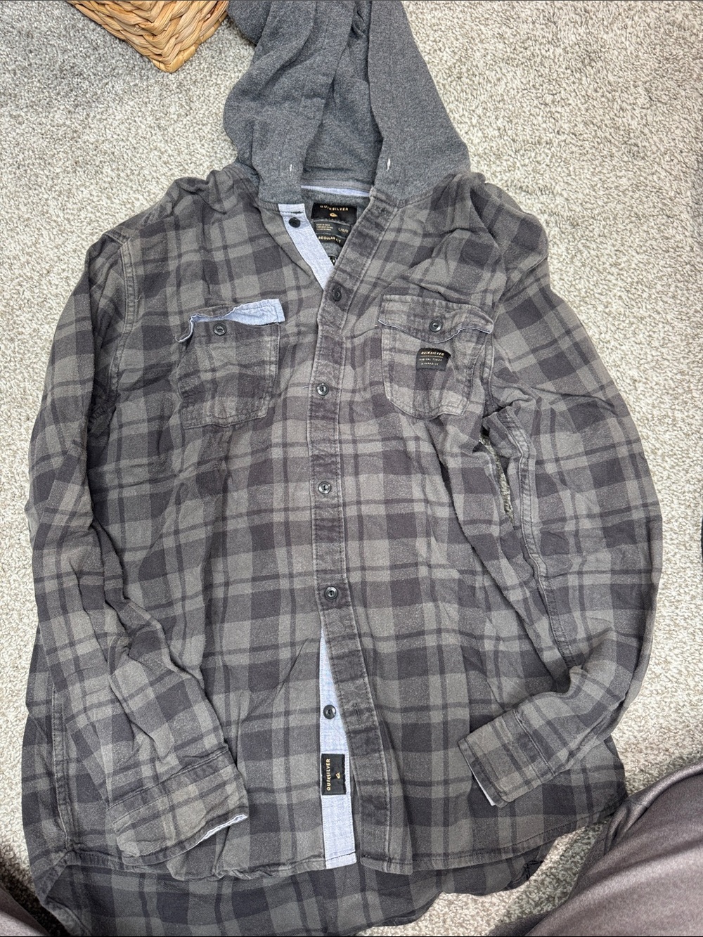 Quicksilver Men's Gray Plaid Hooded Flannel Shirt Jacket